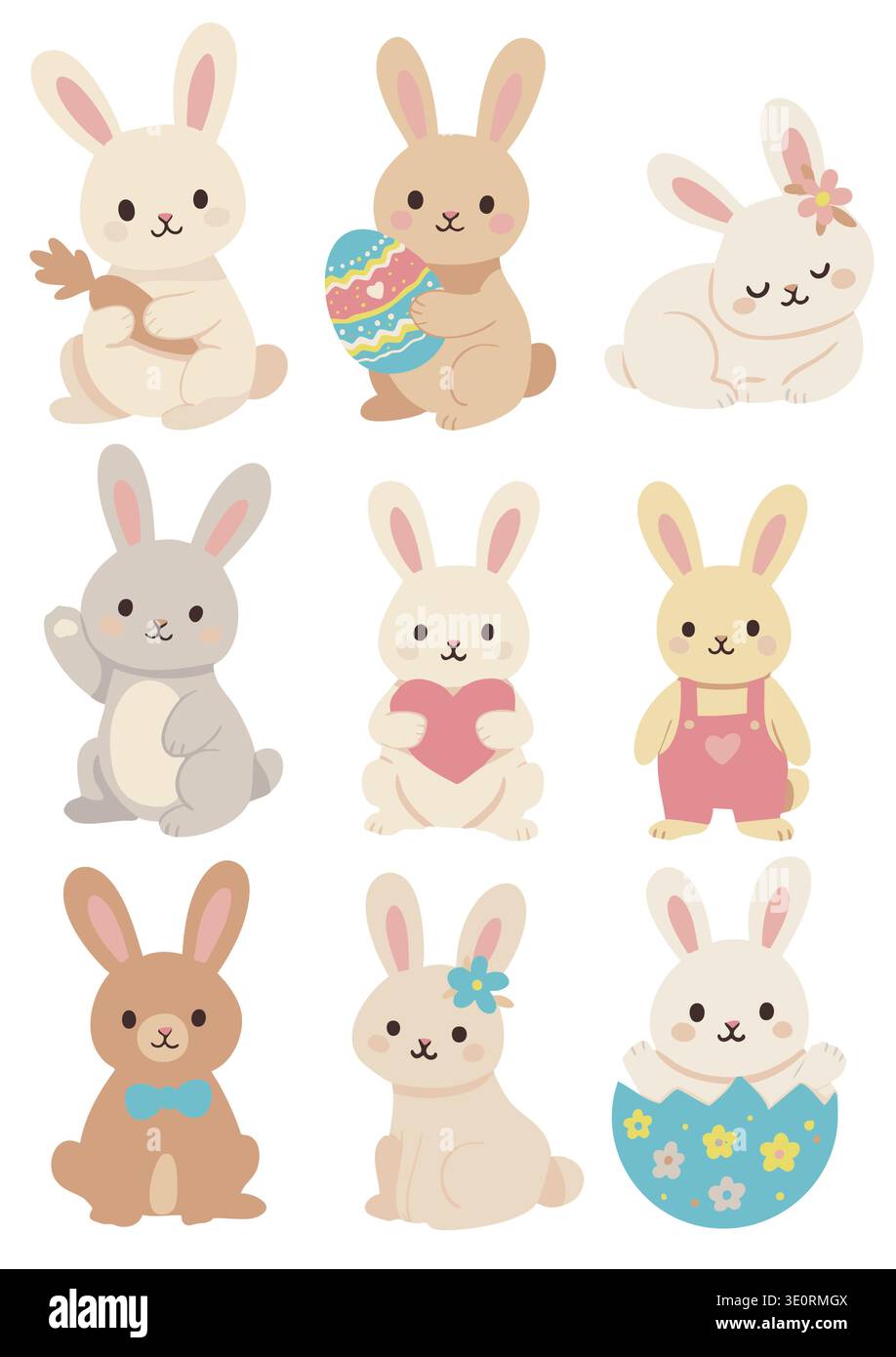 Set of cute Easter bunnies Stock Vector