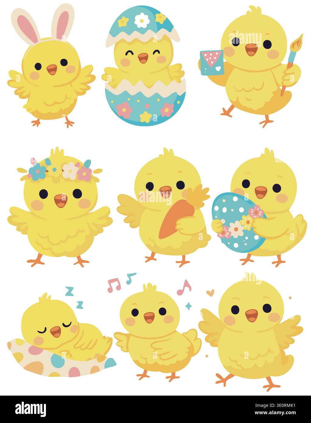 Set of cute yellow Easter chicks Stock Vector