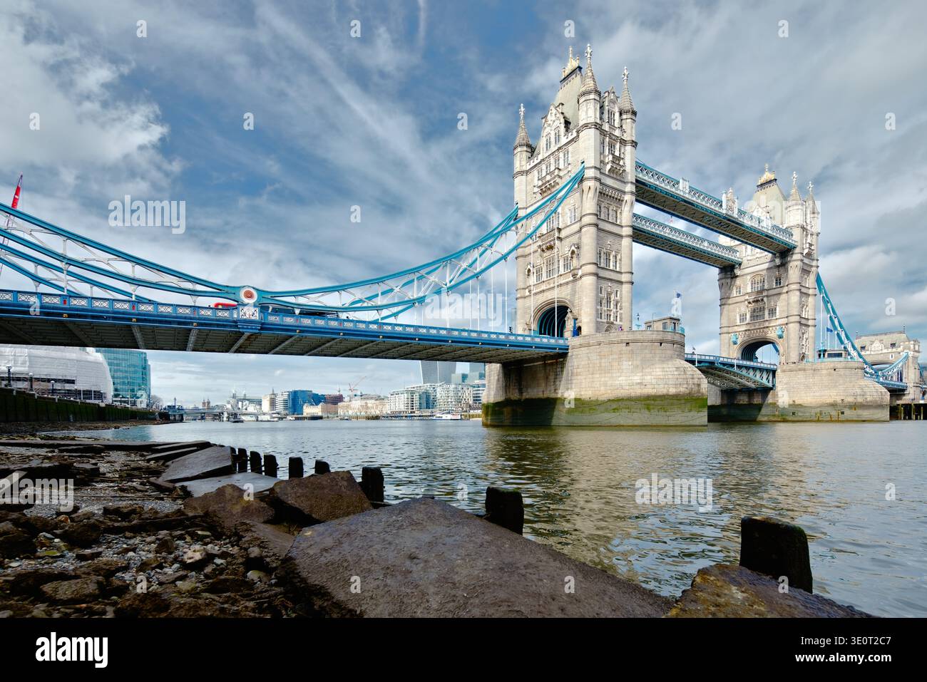 Tower Bridge across river Thames in London. Stock Photo