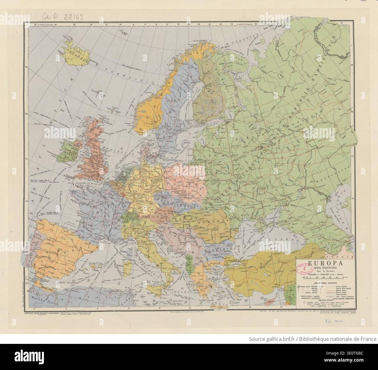 Political map of Europe titled Europa. Mapa polityczna, compiled by