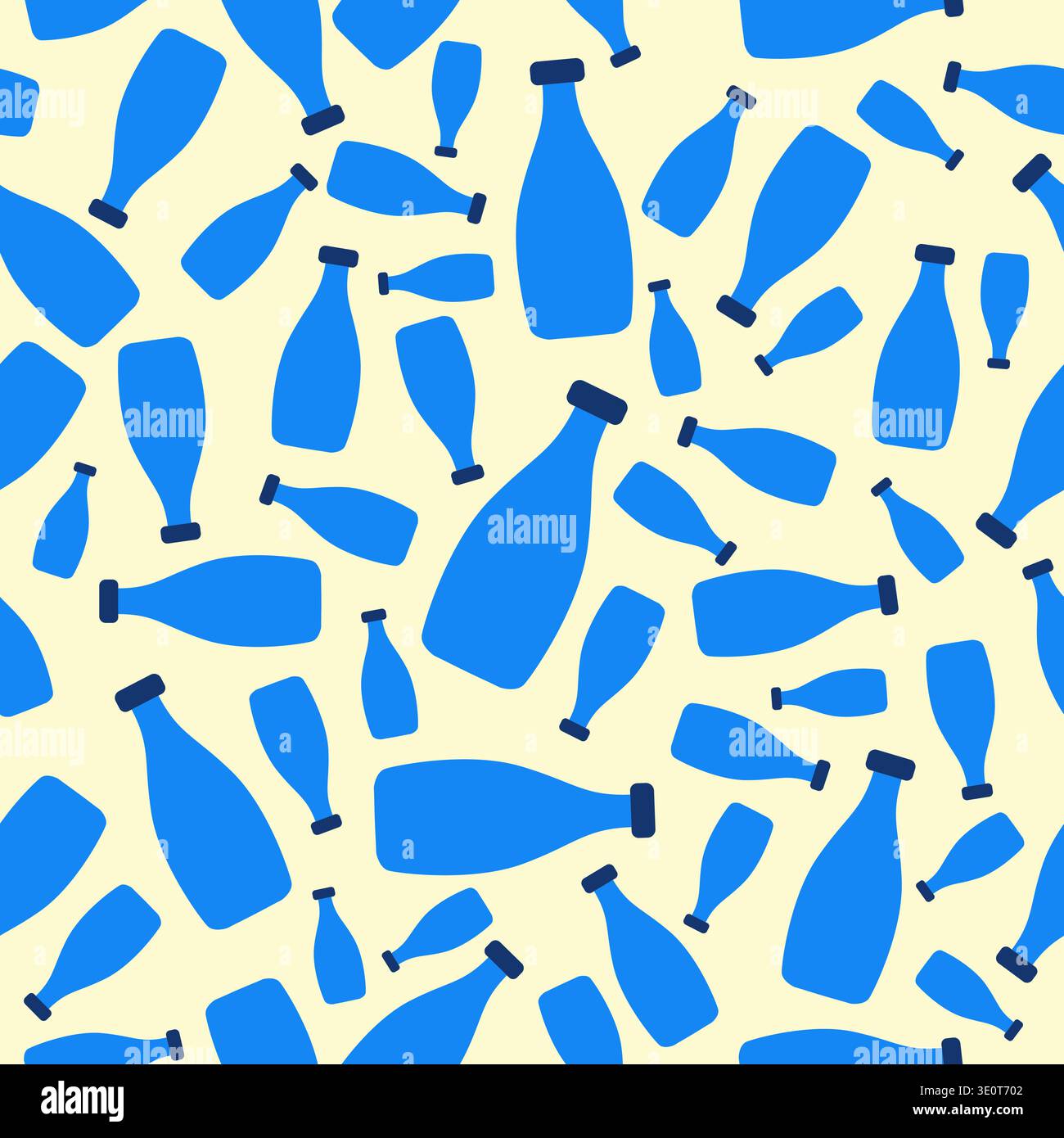 Blue bottles drink seamless pattern design with cream background Stock Vector