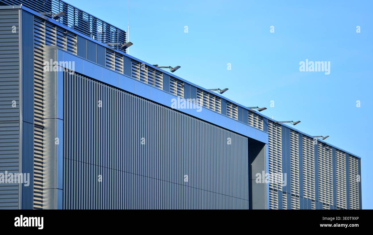 The futuristic building has engineered vertical cladding steel frame ...