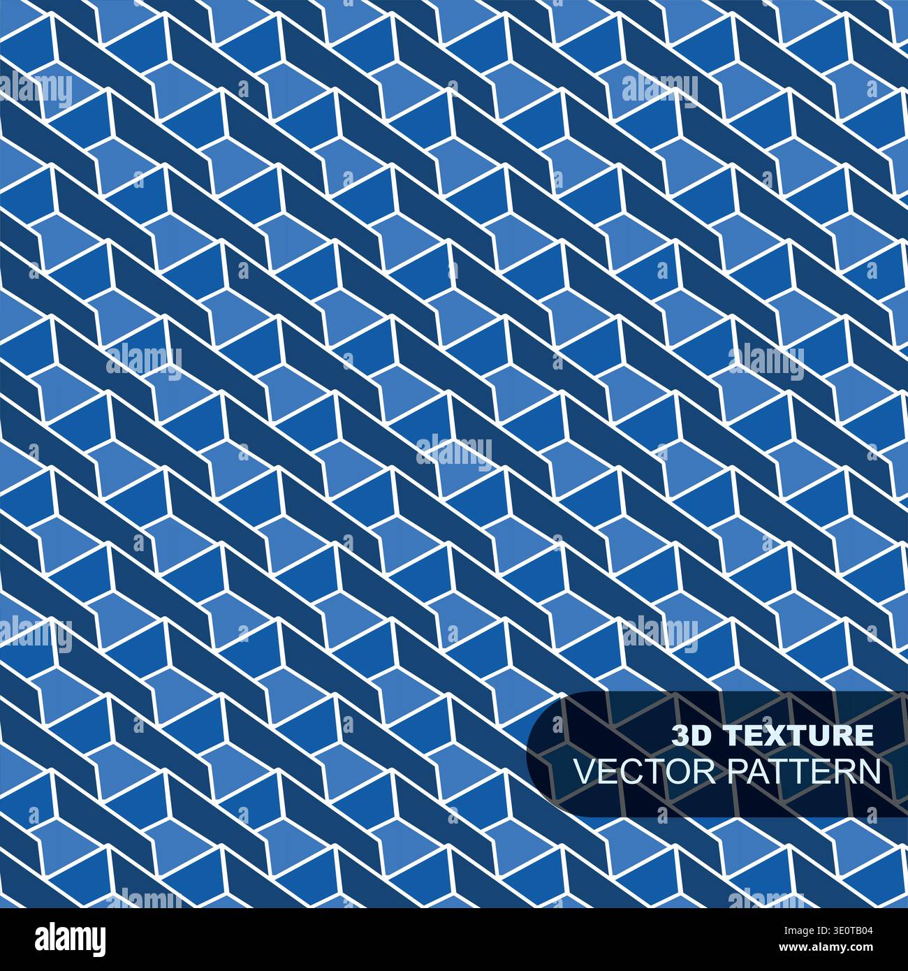 Blue seamless geometric 3d abstract pattern. Futuristic digital technology repeatable vector structure background. Blue optical illusion design Stock Vector