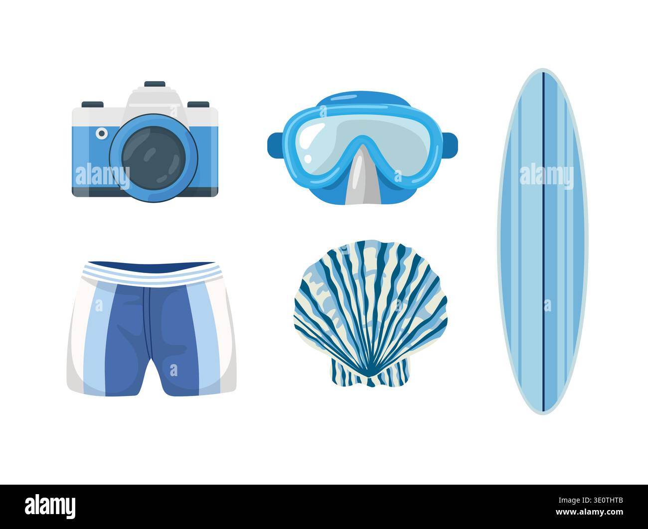 Sea set. Flat vector clipart, illustration with isolated background. Stock Vector