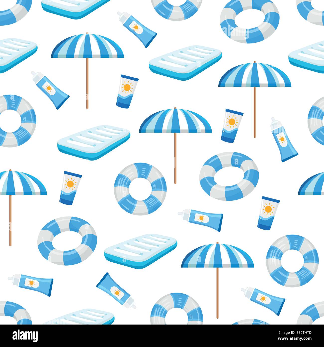 Inflatable floating ring seamless pattern. Flat vector clipart, illustration with isolated background. Stock Vector