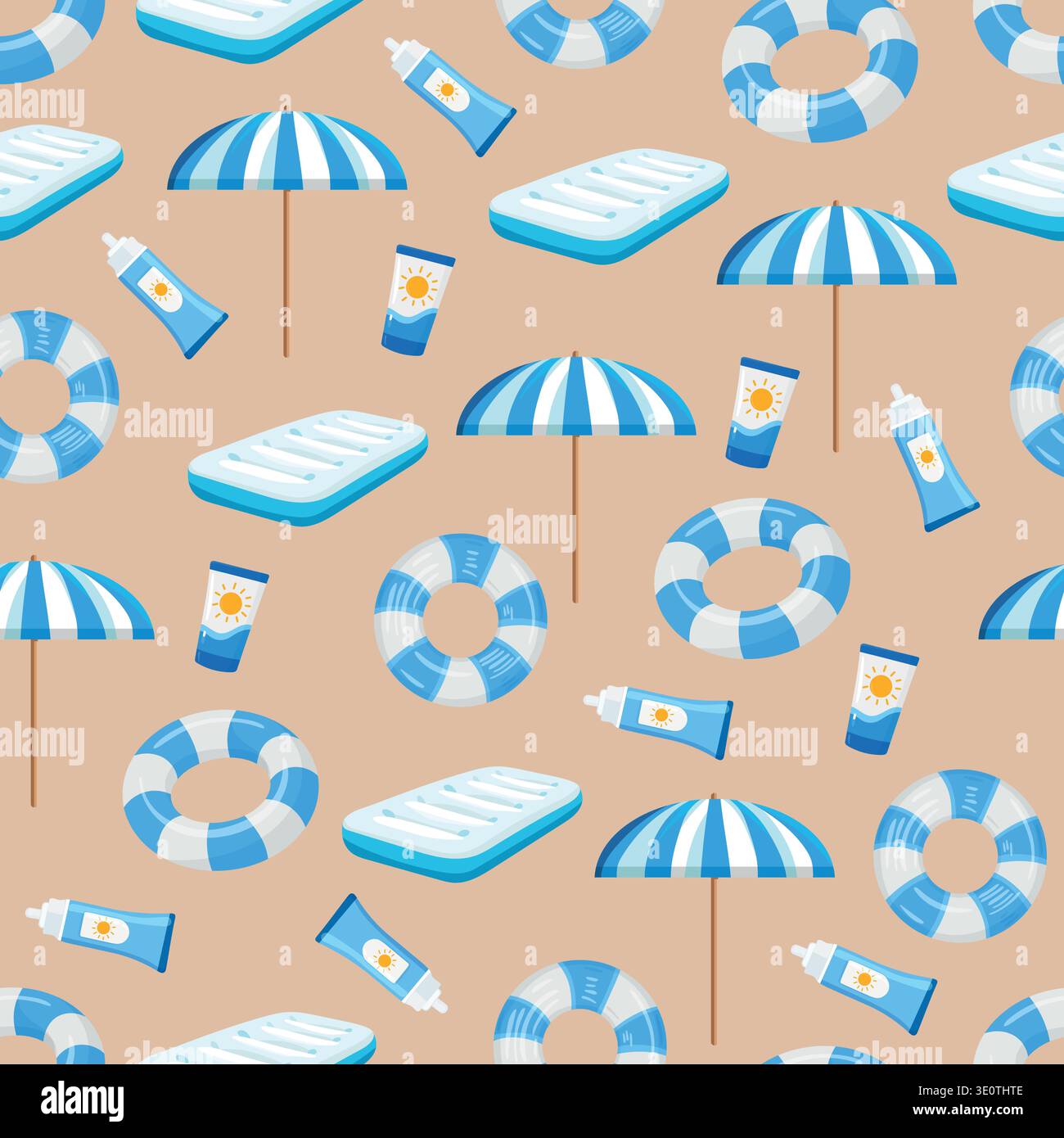 Inflatable floating ring seamless pattern. Flat vector clipart, illustration with isolated background. Stock Vector