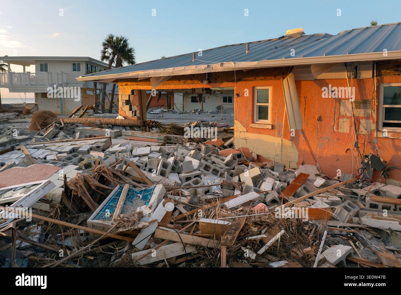 Storm surge severe damage to residential houses on ocean shore after ...