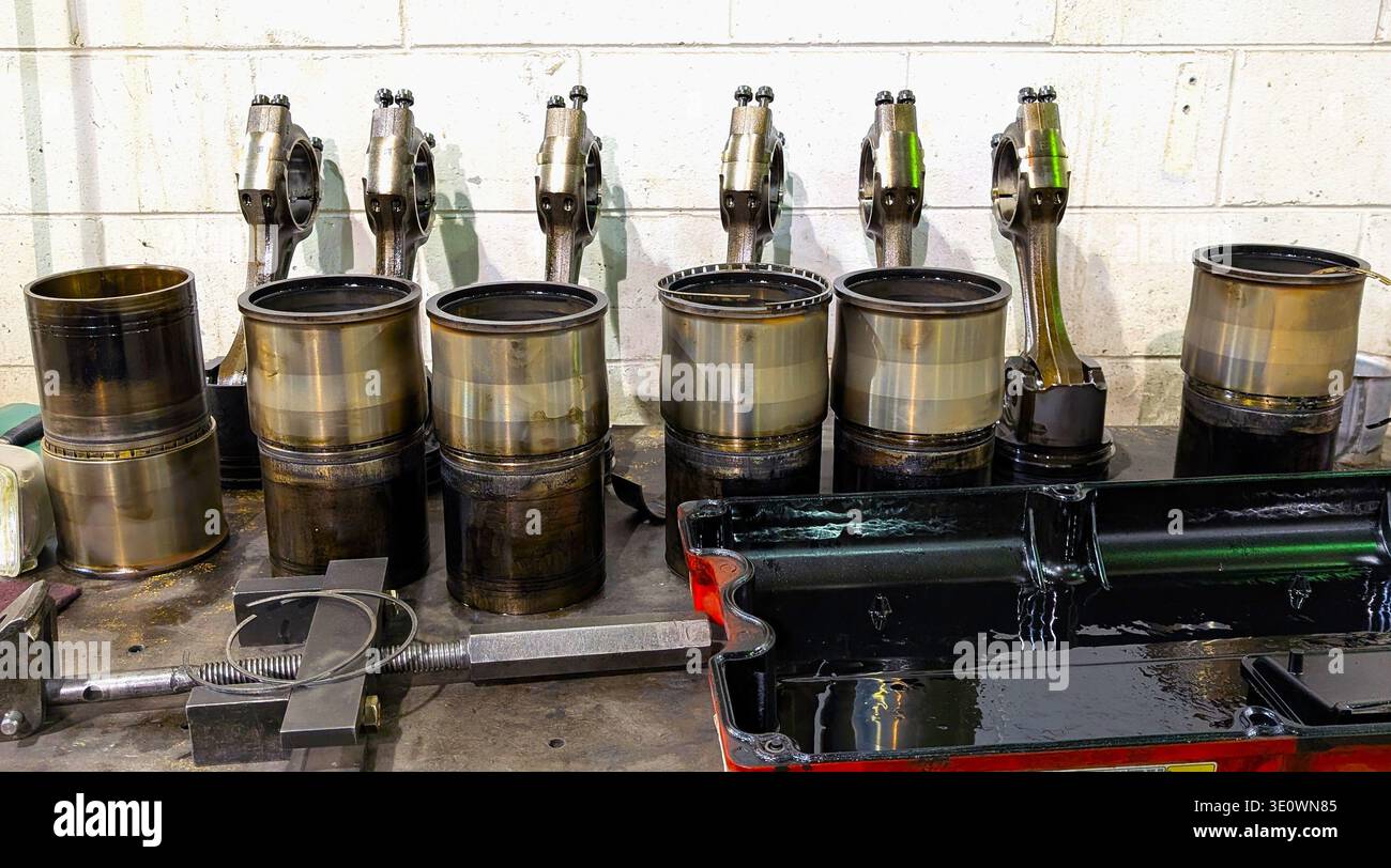 Truck Engine Repair Shop Mechanics Bench - Smartphone Captured Stock Image