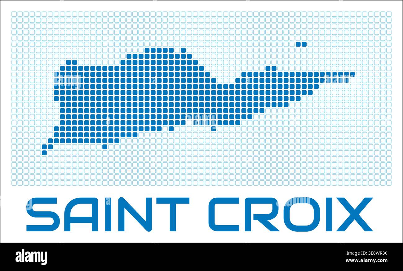 Saint Croix digital style map with blue rounded rectangle dots. Virgin ...