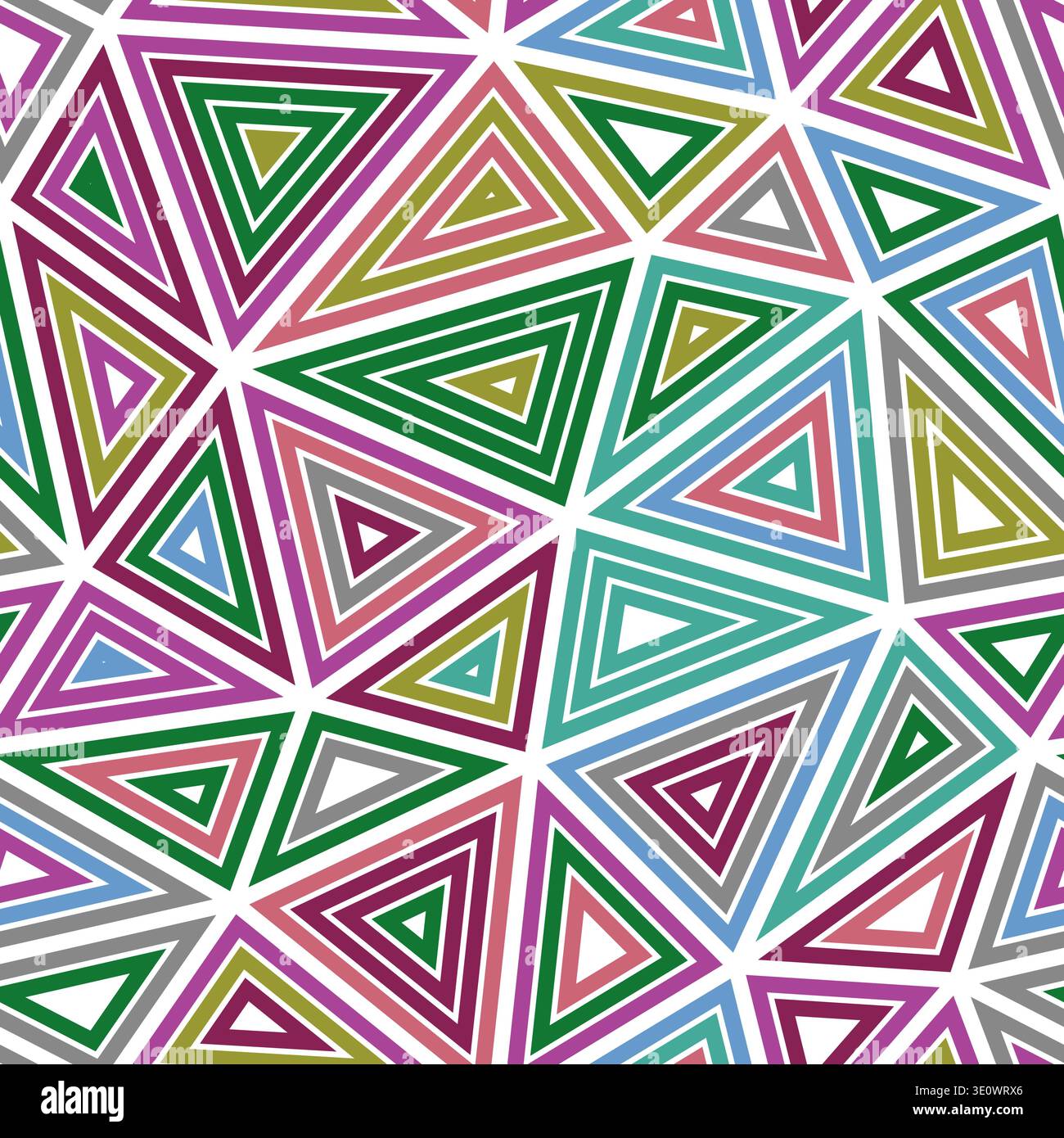Triangles pattern. Big shape size. Multiple repeated inner triangles. Multicolored style. Repeatable pattern. Beautiful vector tiles. Stock Vector