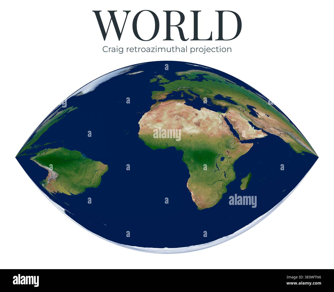 Physical Projection World map in Craig retroazimuthal projection. High detail physical map ...