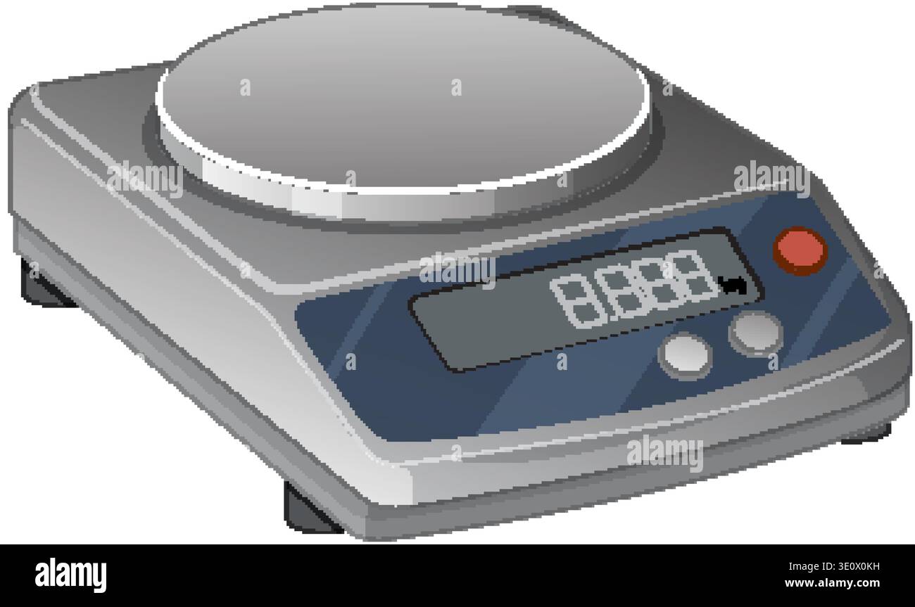 A precise digital laboratory scale vector illustration with a grey finish and electronic display screen Stock Vector