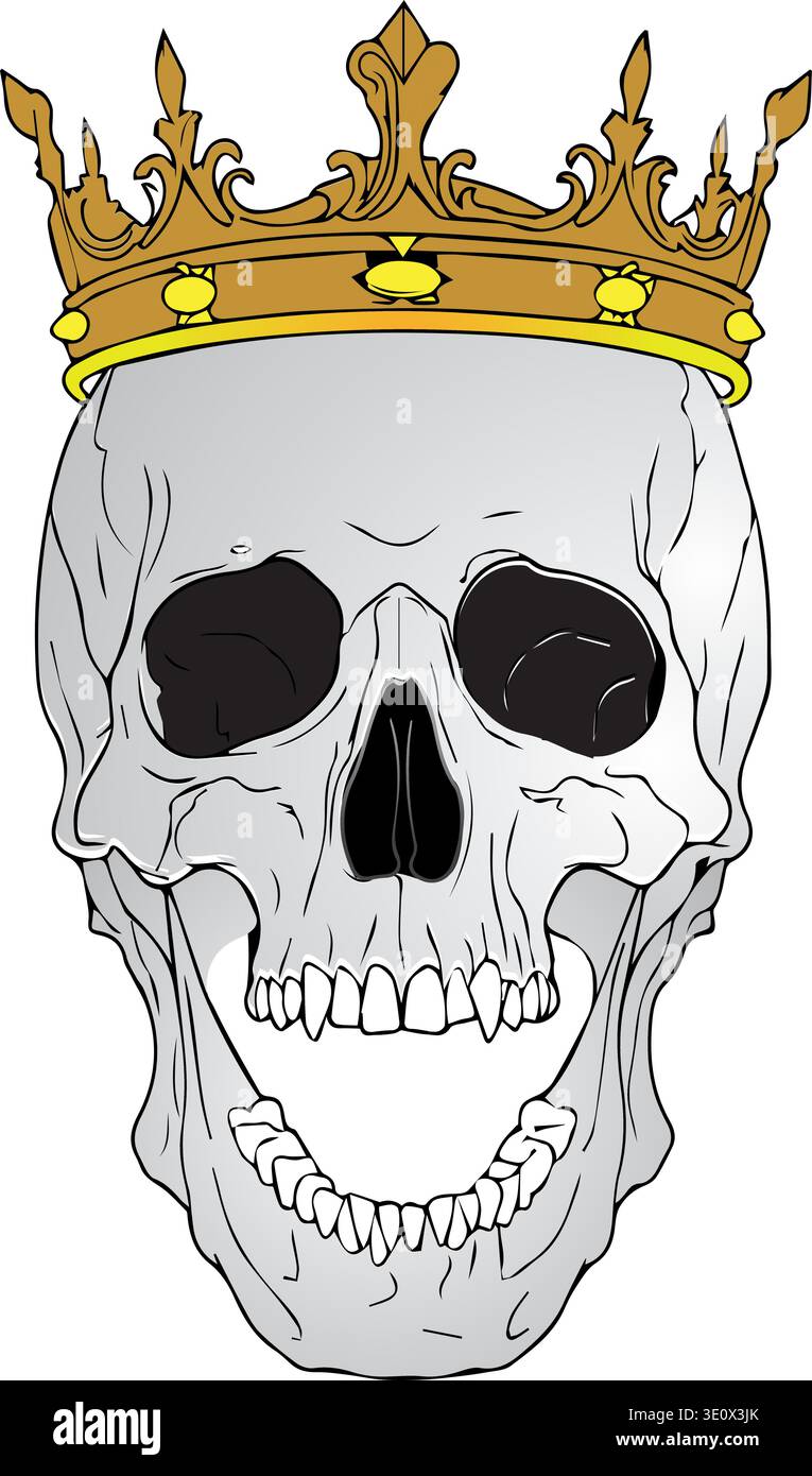 Skull Wearing Gold Crown Illustration — Royal Skull King Tattoo Design And Gothic Symbol Stock Vector
