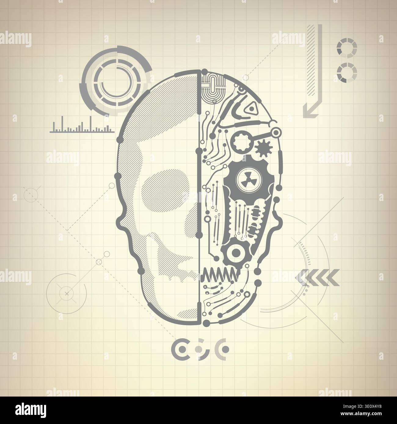 concept of buleprint of A.I. invention, robot brain and skull diagram ...