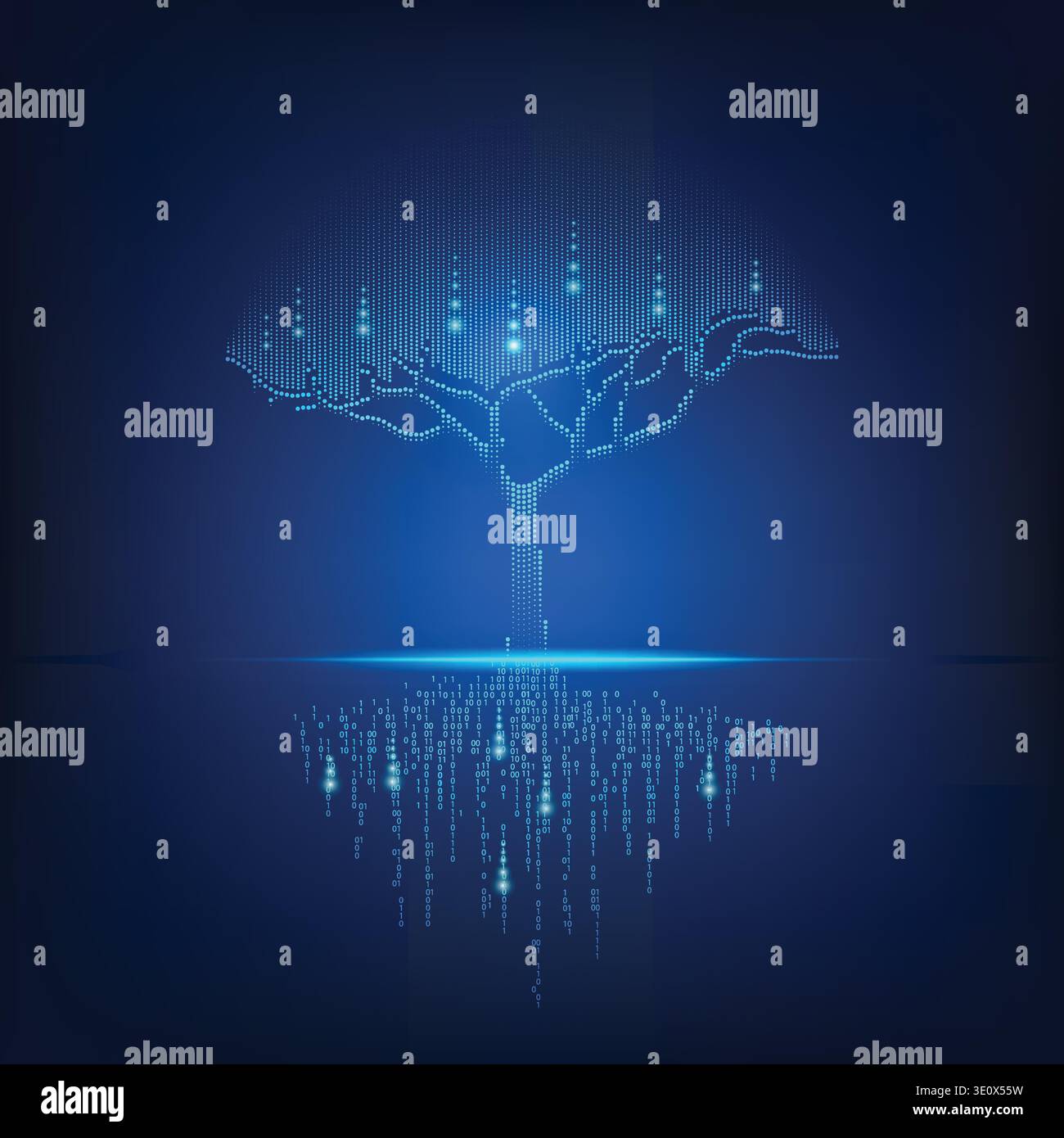 futuristic digital tree with binary root Stock Vector