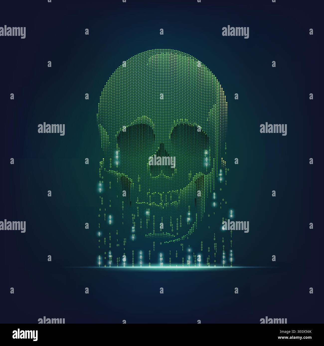 concept of computer virus, internet piracy and hacking, shape of skull combined with binary code Stock Vector