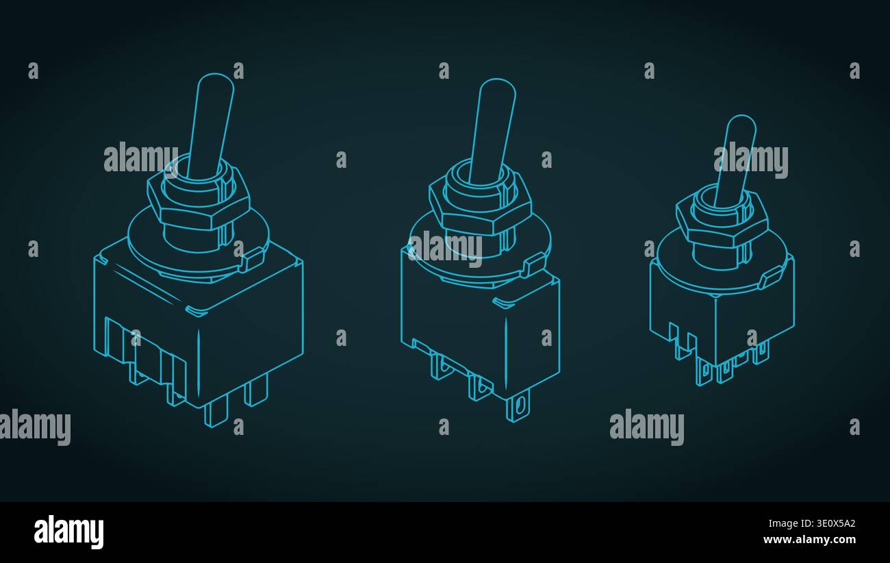 Toggle switches isometric blueprints stylized vector illustration Stock Vector