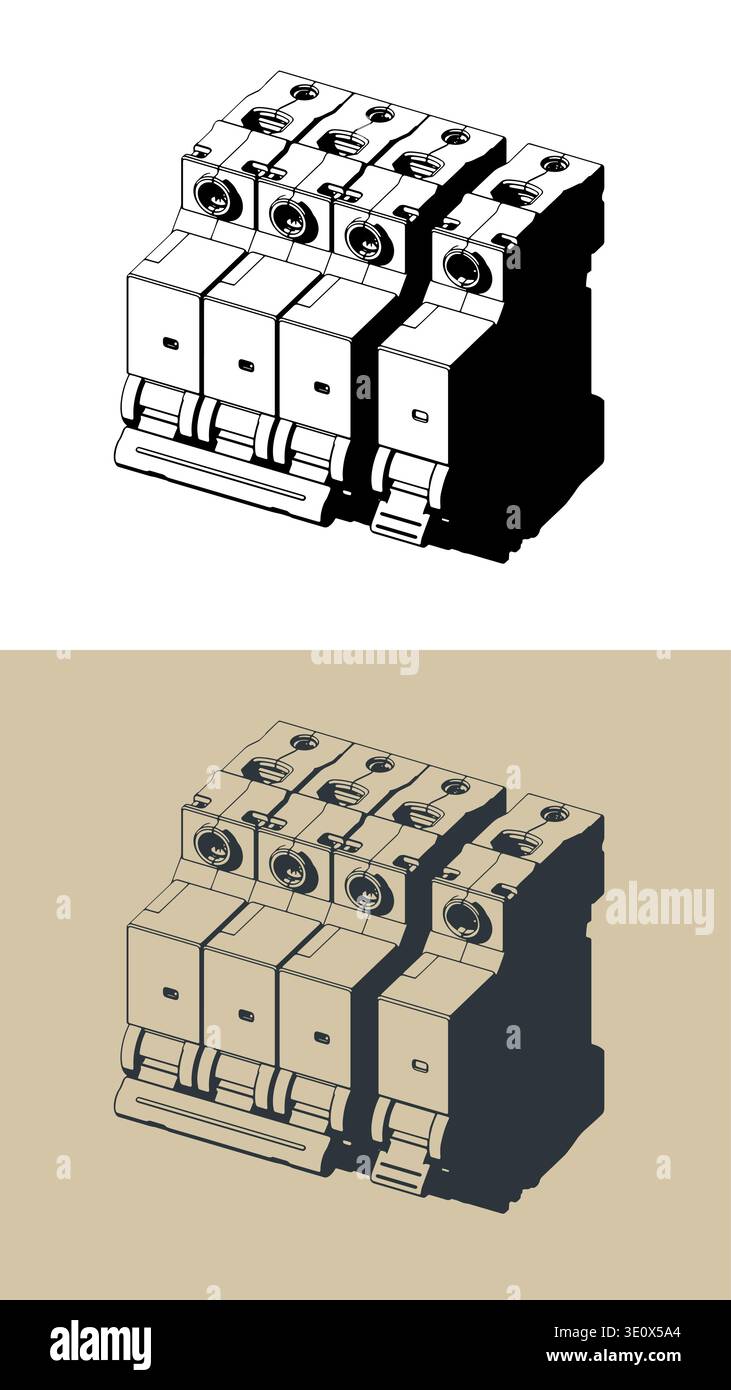 Circuit breakers isometric stylized vector illustrations Stock Vector