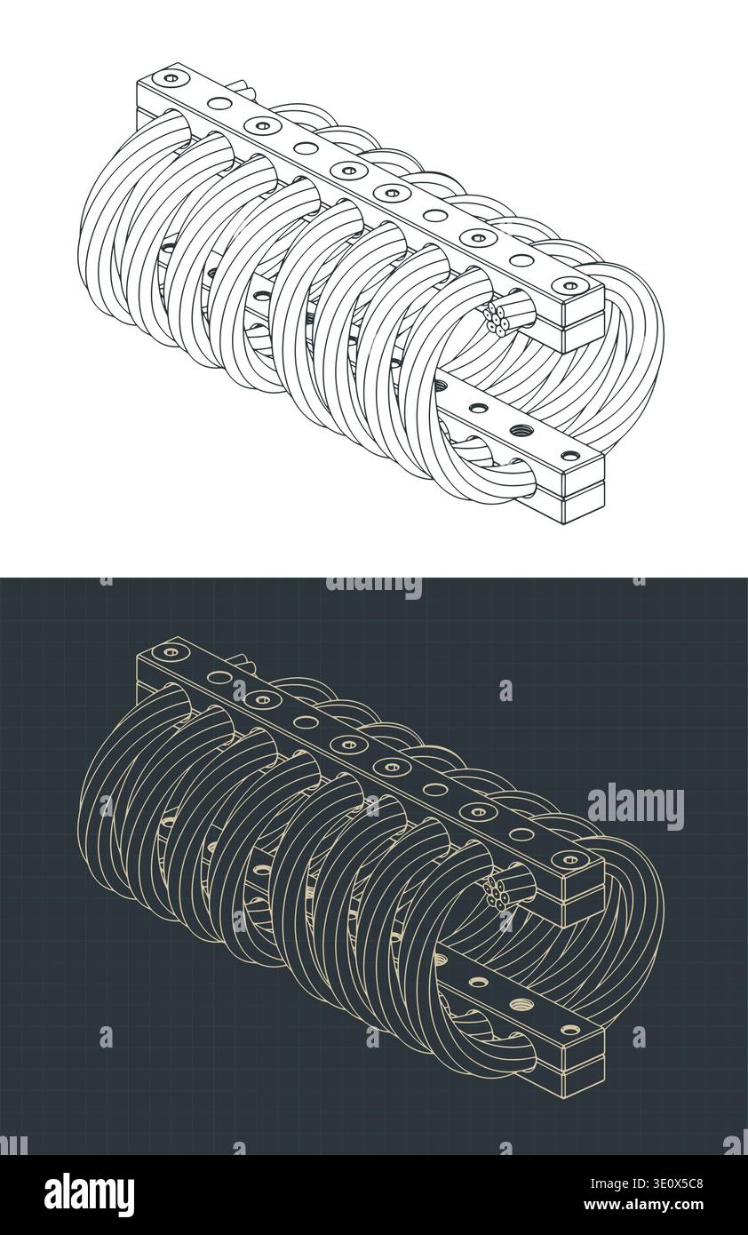 Wire rope isolator isometric drawings stylized vector illustrations Stock Vector