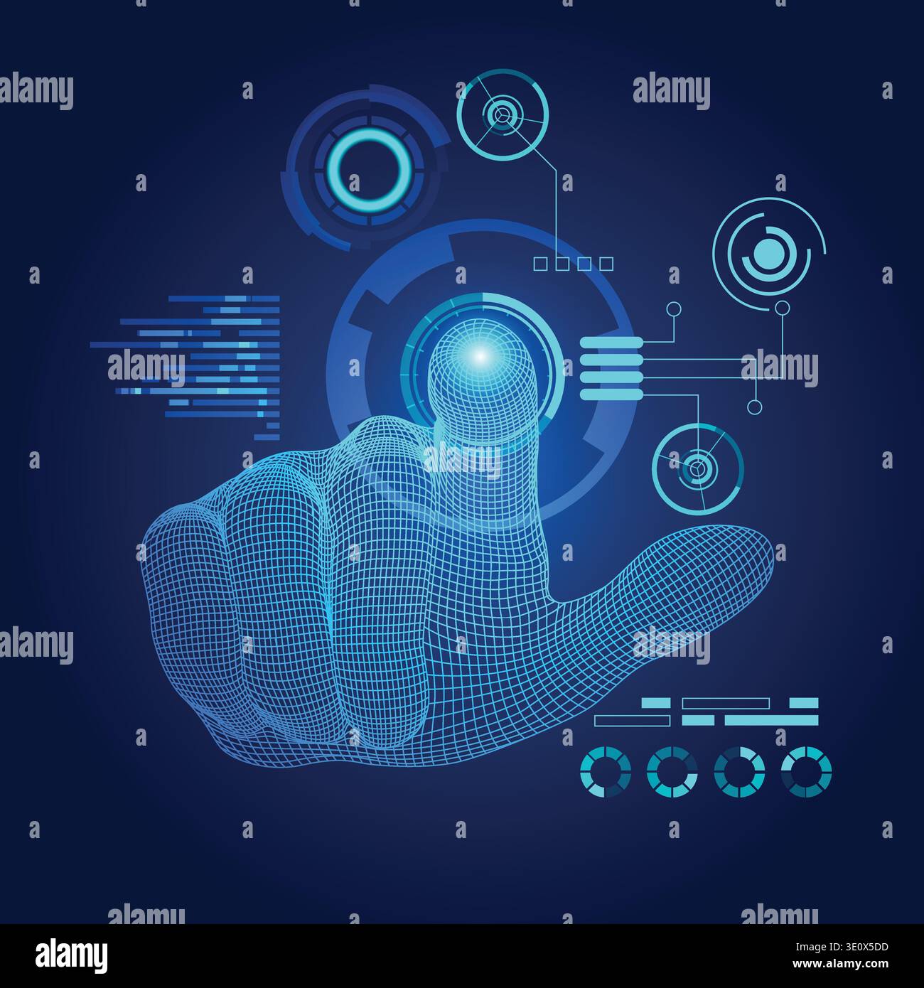 wireframe hand using digital interface, concept of communication world Stock Vector
