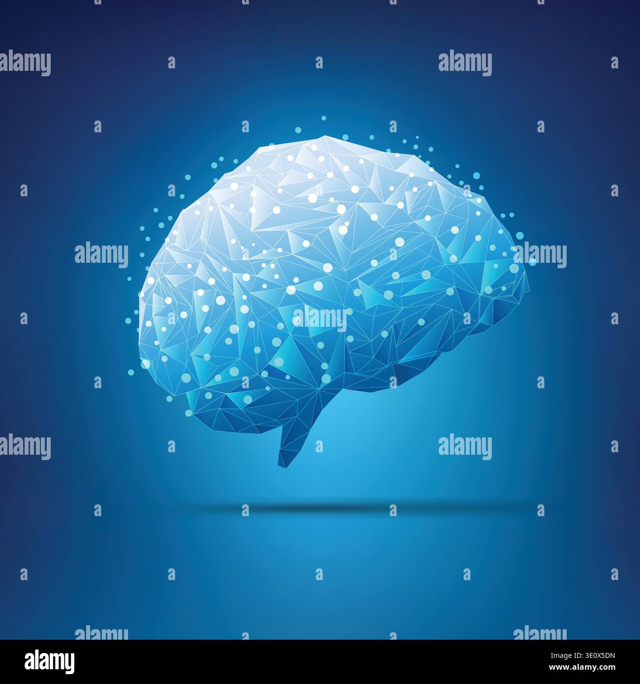 blue polygonal brain in scientific theme Stock Vector