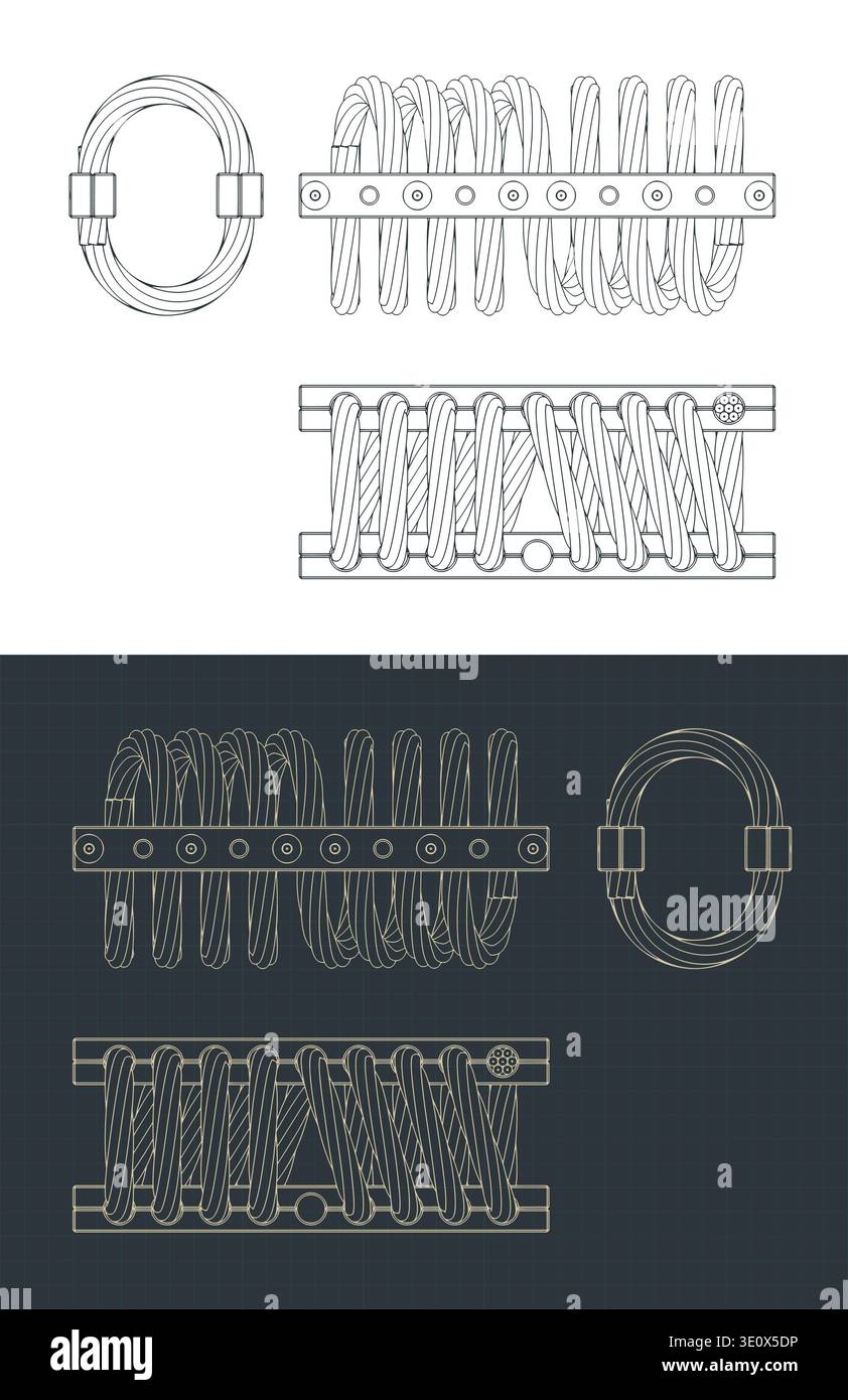 Wire rope isolator drawings stylized vector illustrations Stock Vector