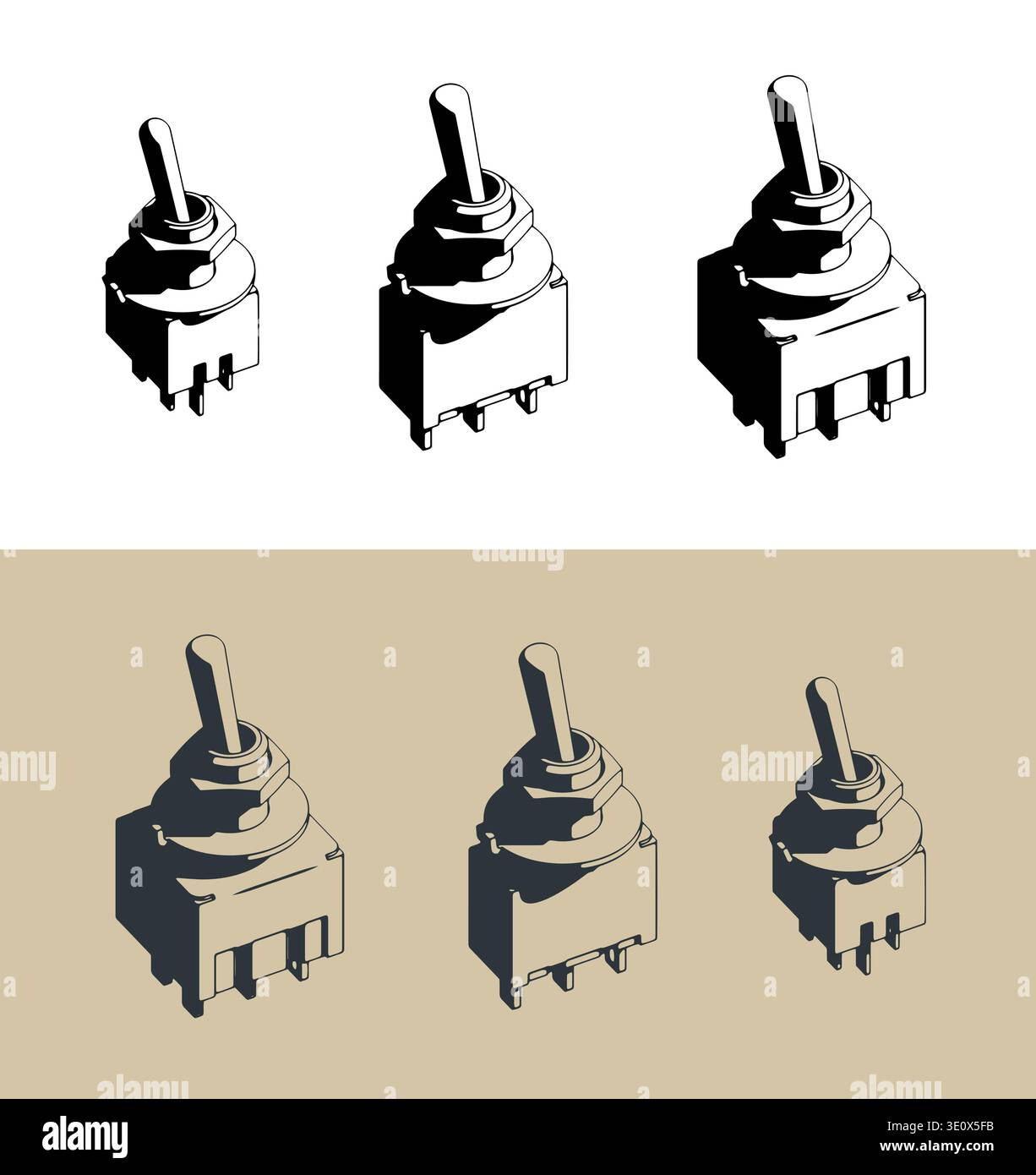 Toggle switches stylized isometric vector illustrations Stock Vector