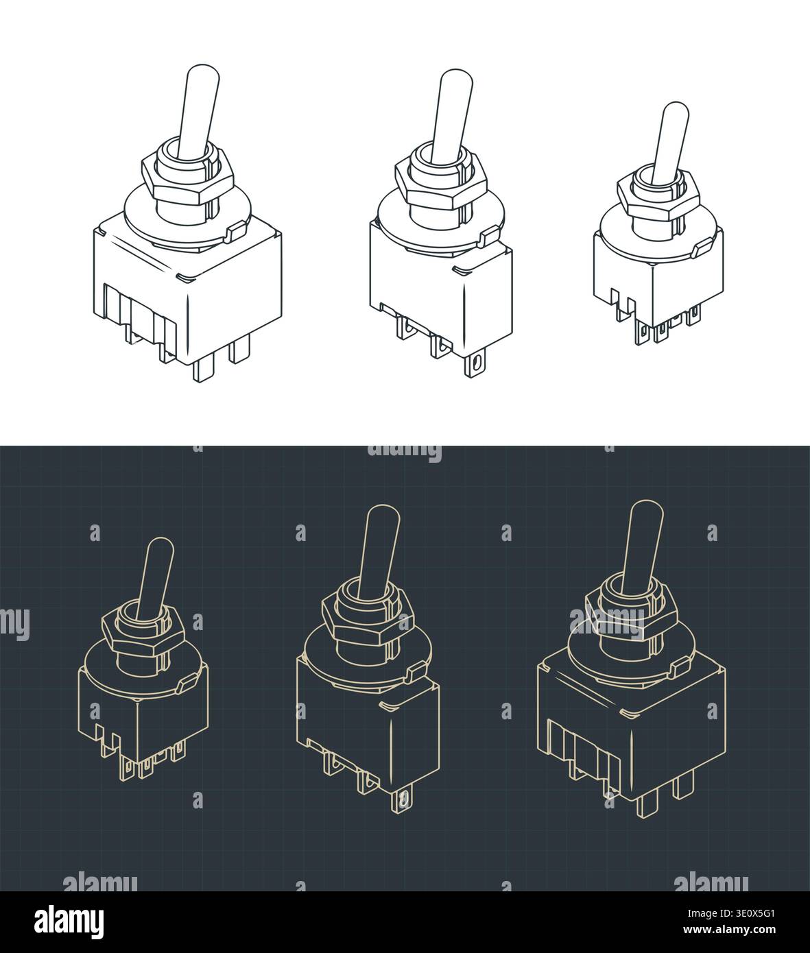 Toggle switches isometric drawings stylized vector illustrations Stock Vector