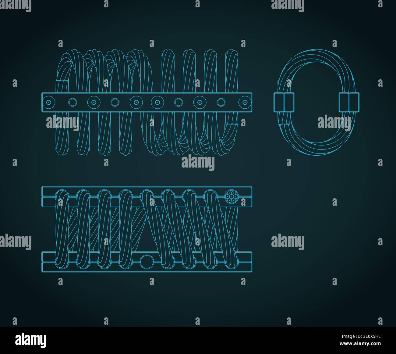 Wire rope isolator blueprints stylized vector illustration Stock Vector