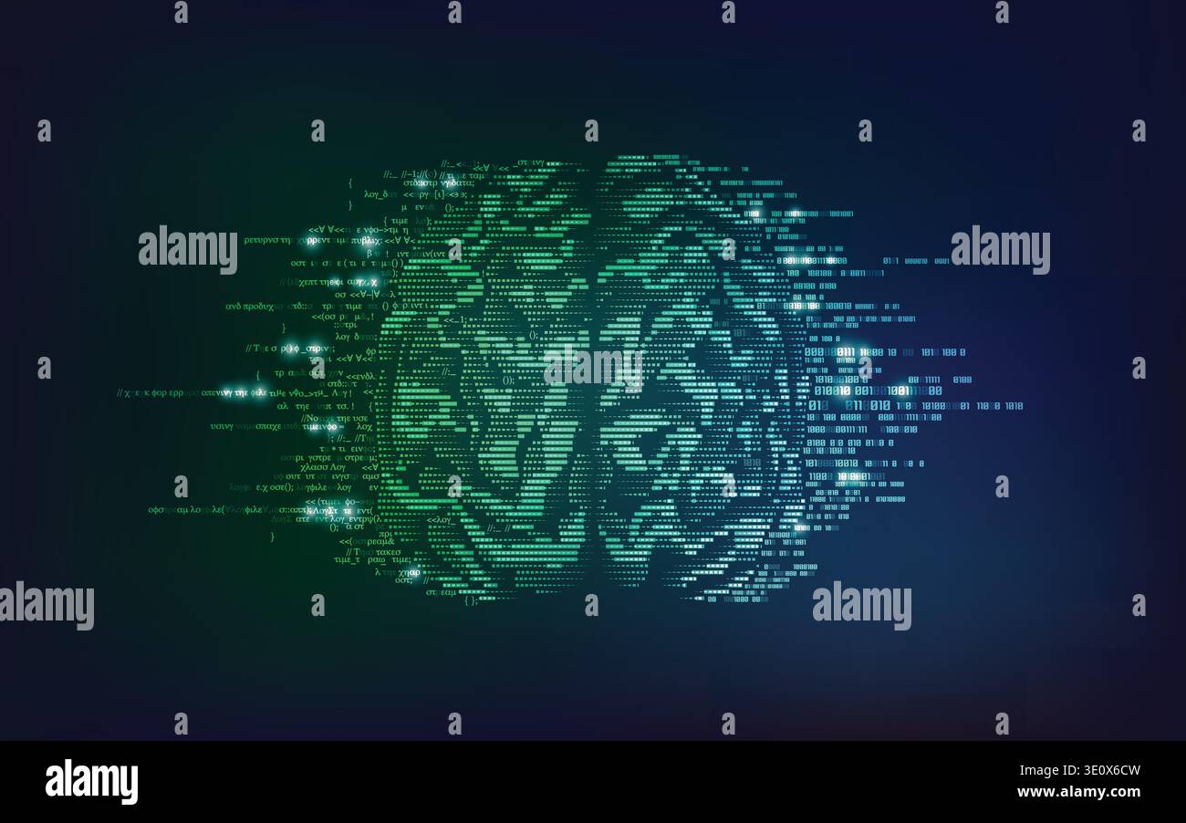 binary brain with sci-fi theme, concept of technology advancement Stock Vector