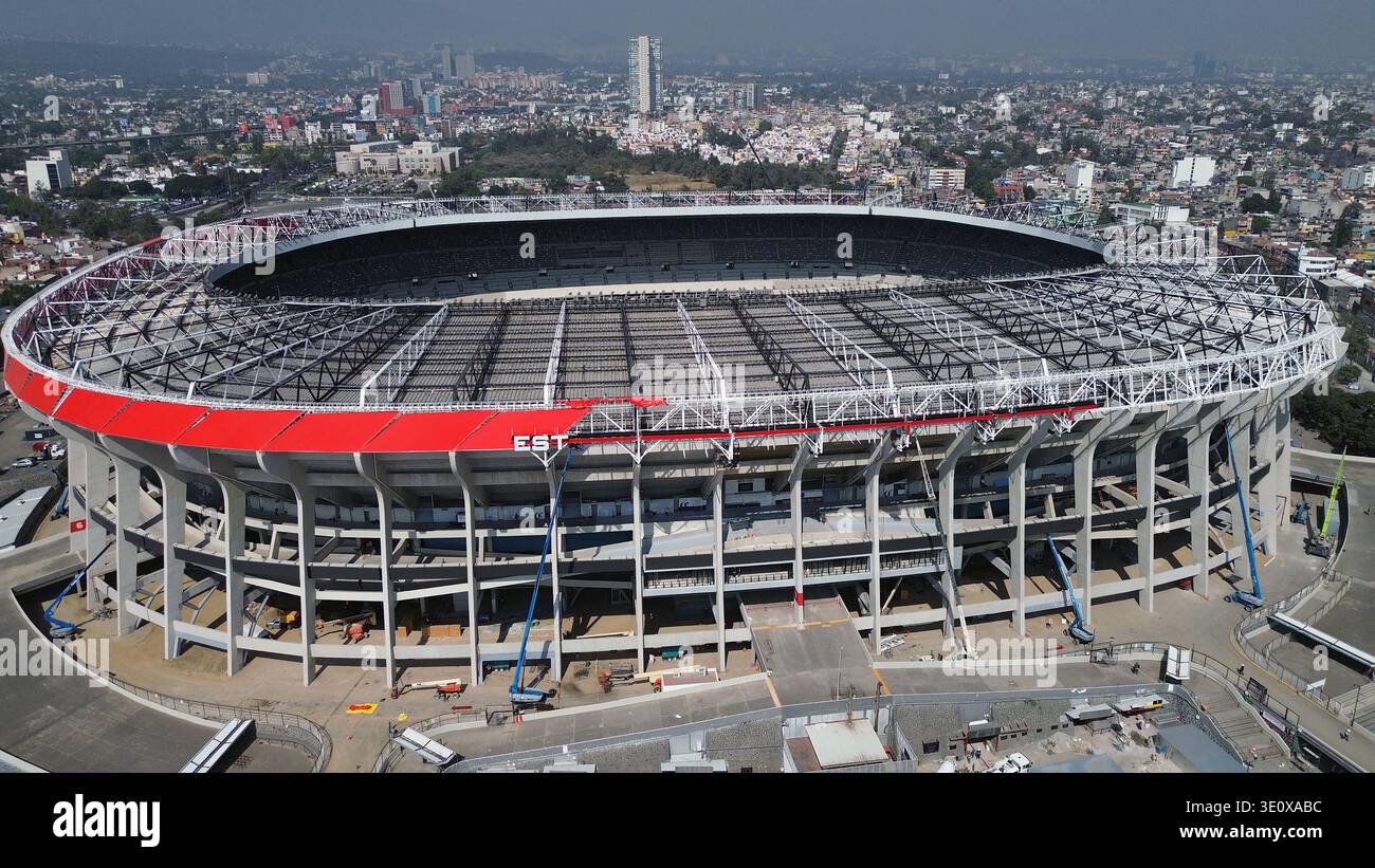 Aerial view of the Estadio Azteca under rehabilitation final phase ...