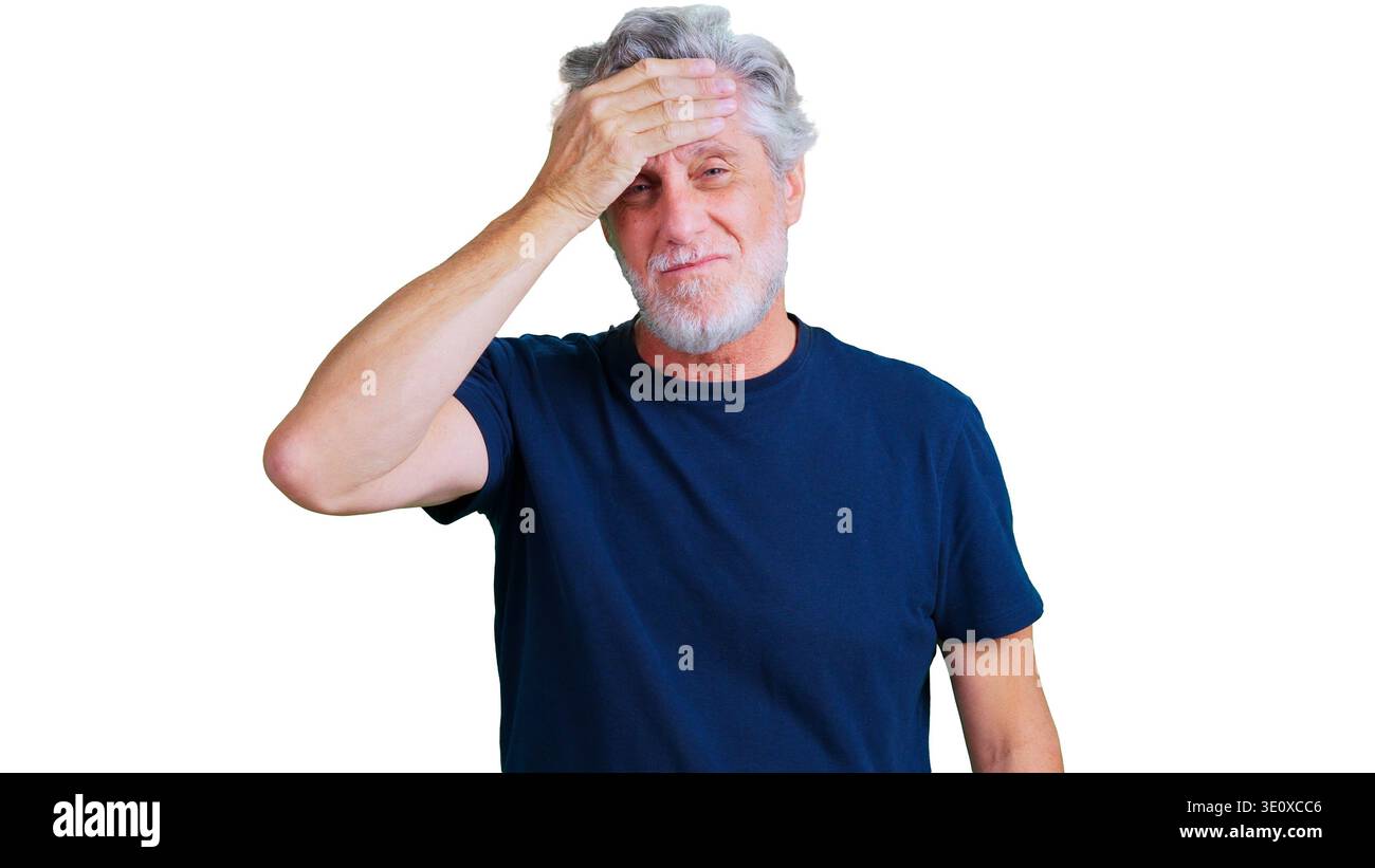 Senior man experiencing headache and discomfort Stock Photo
