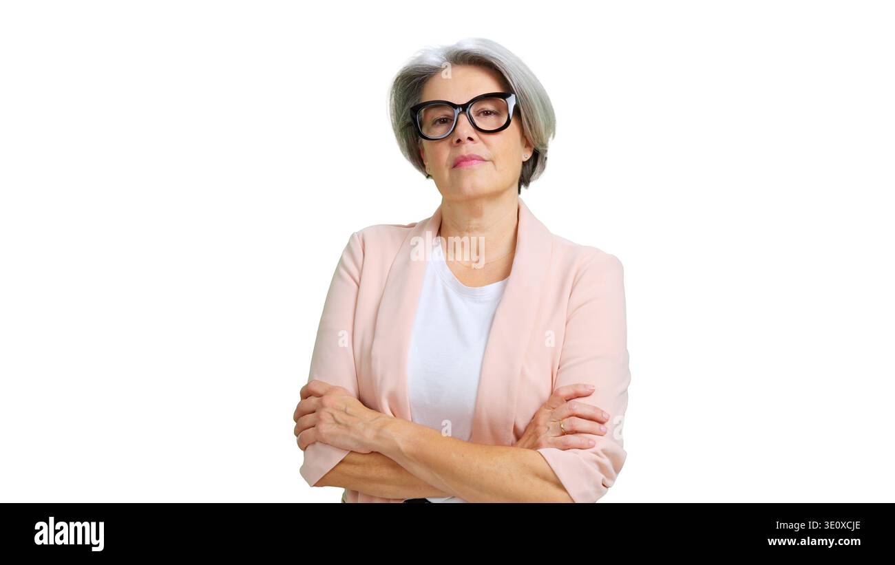 Mature woman wearing glasses presenting professional confidence Stock Photo