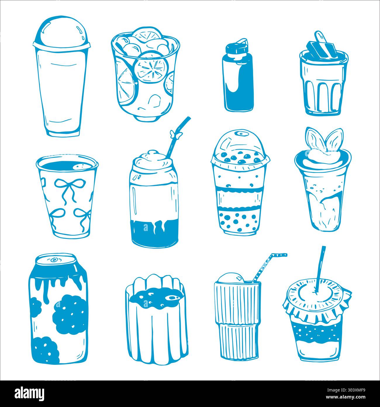 Whimsy hand drawn Cute Different Drinks set  Stock Vector