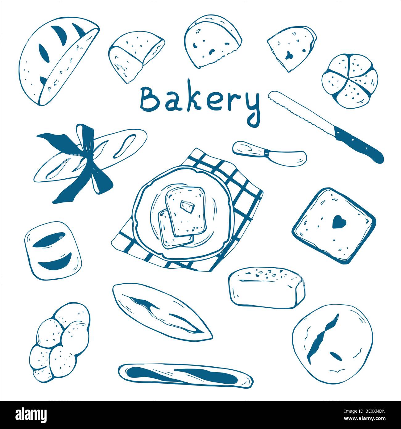 Whimsy hand drawn Bakery Bread set  Stock Vector