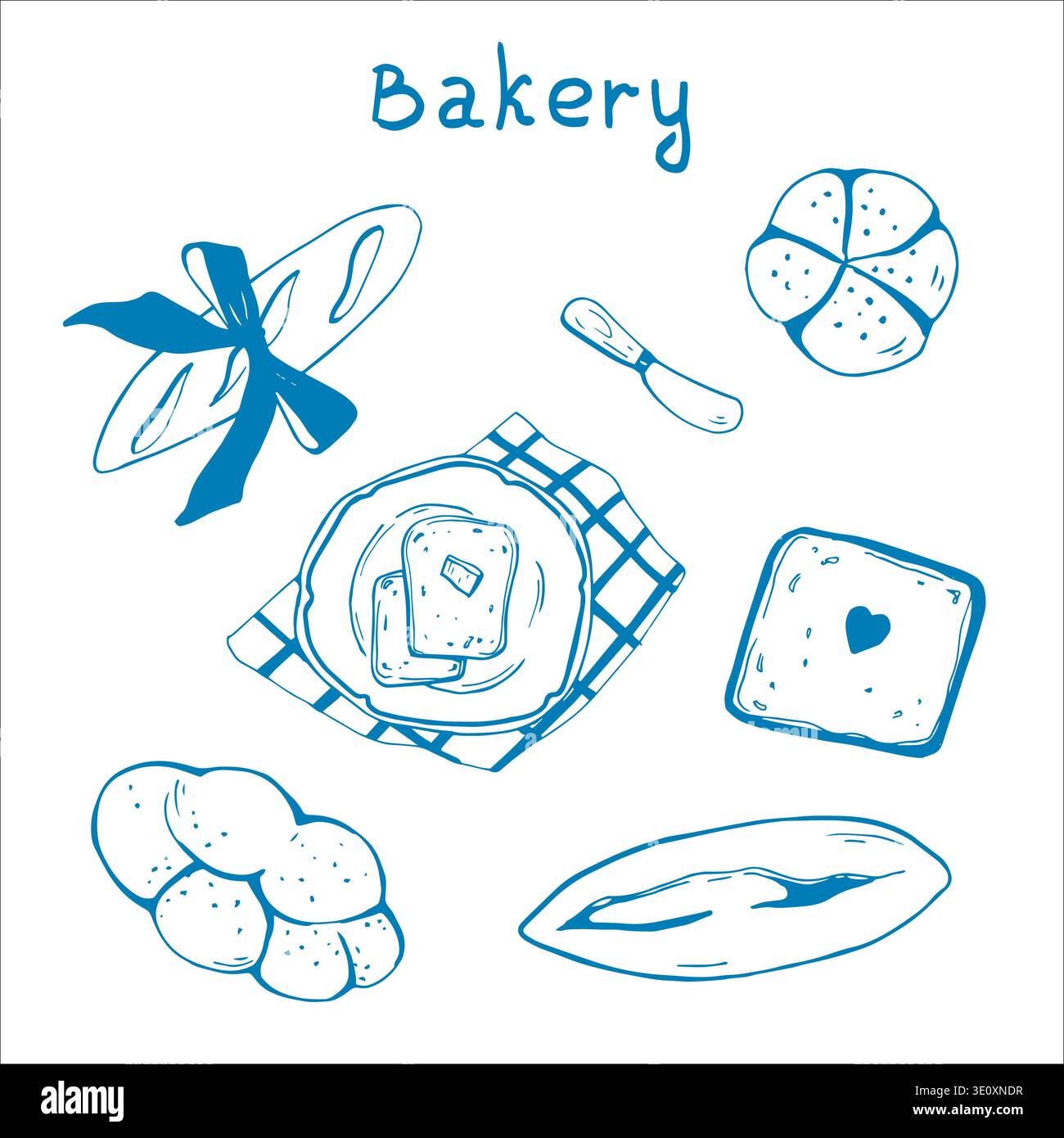 Whimsy hand drawn Bakery Bread set  Stock Vector