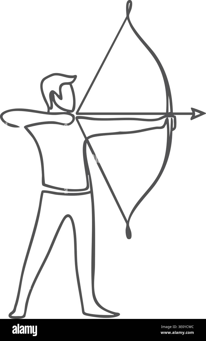 Line drawing of an archer holding a bow and aiming an arrow forward ...