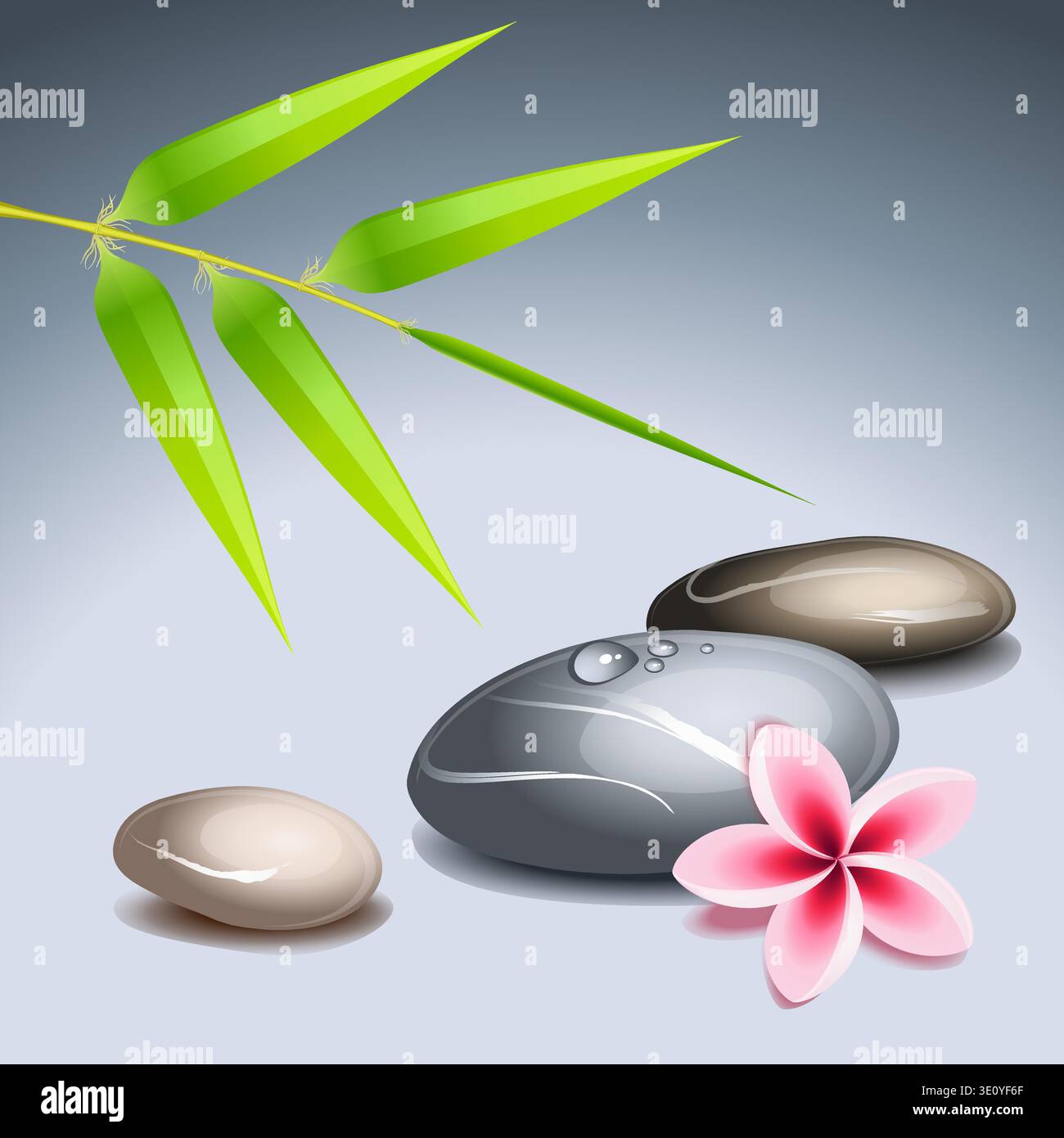 Zen theme 2 with bamboo and colored pebbles Stock Vector