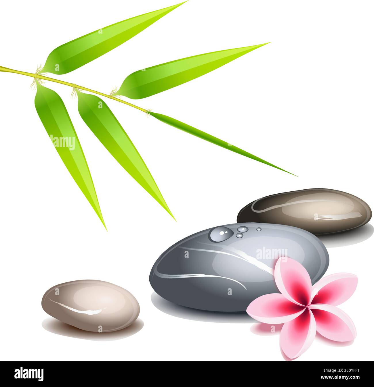 Zen theme with bamboo and colored pebbles over white Stock Vector