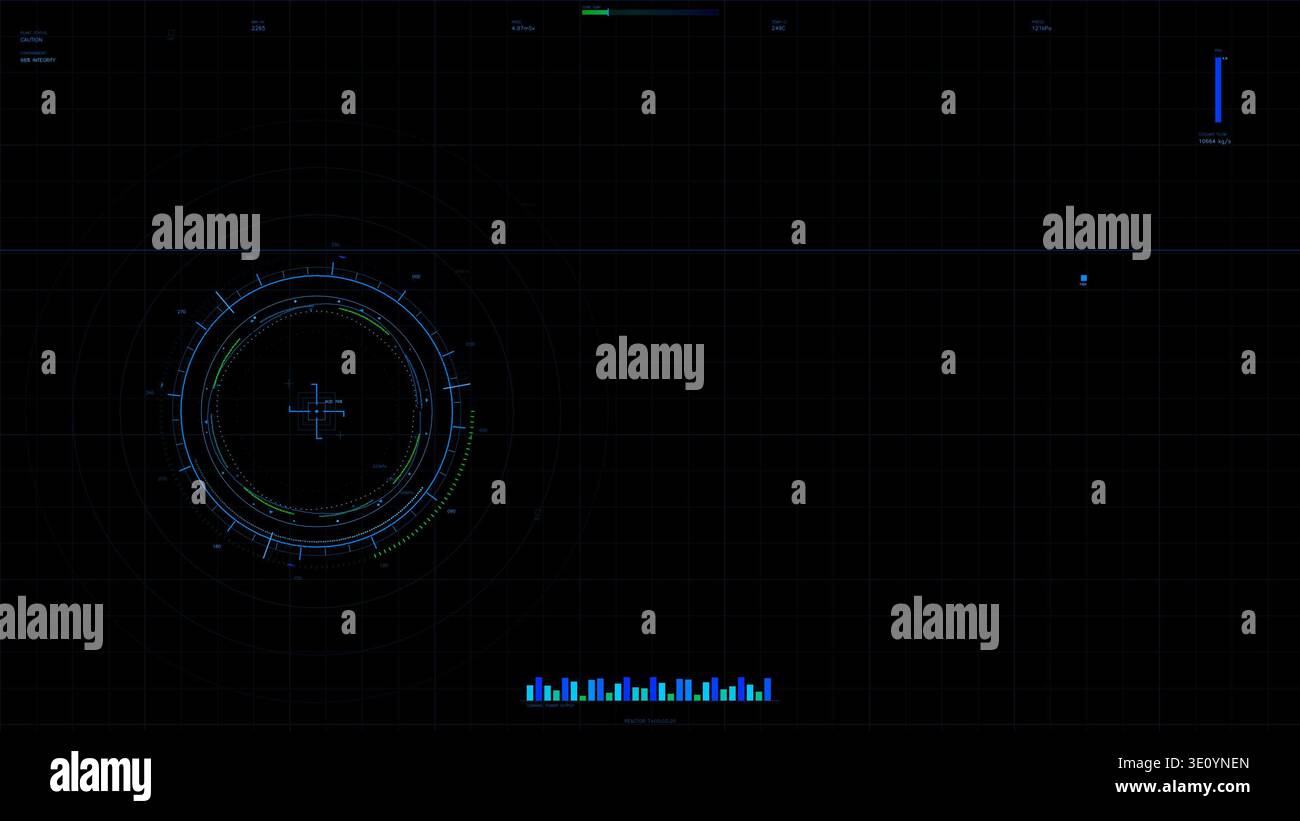 Futuristic HUD Interface with Circular Radar and Data Metrics Stock Photo