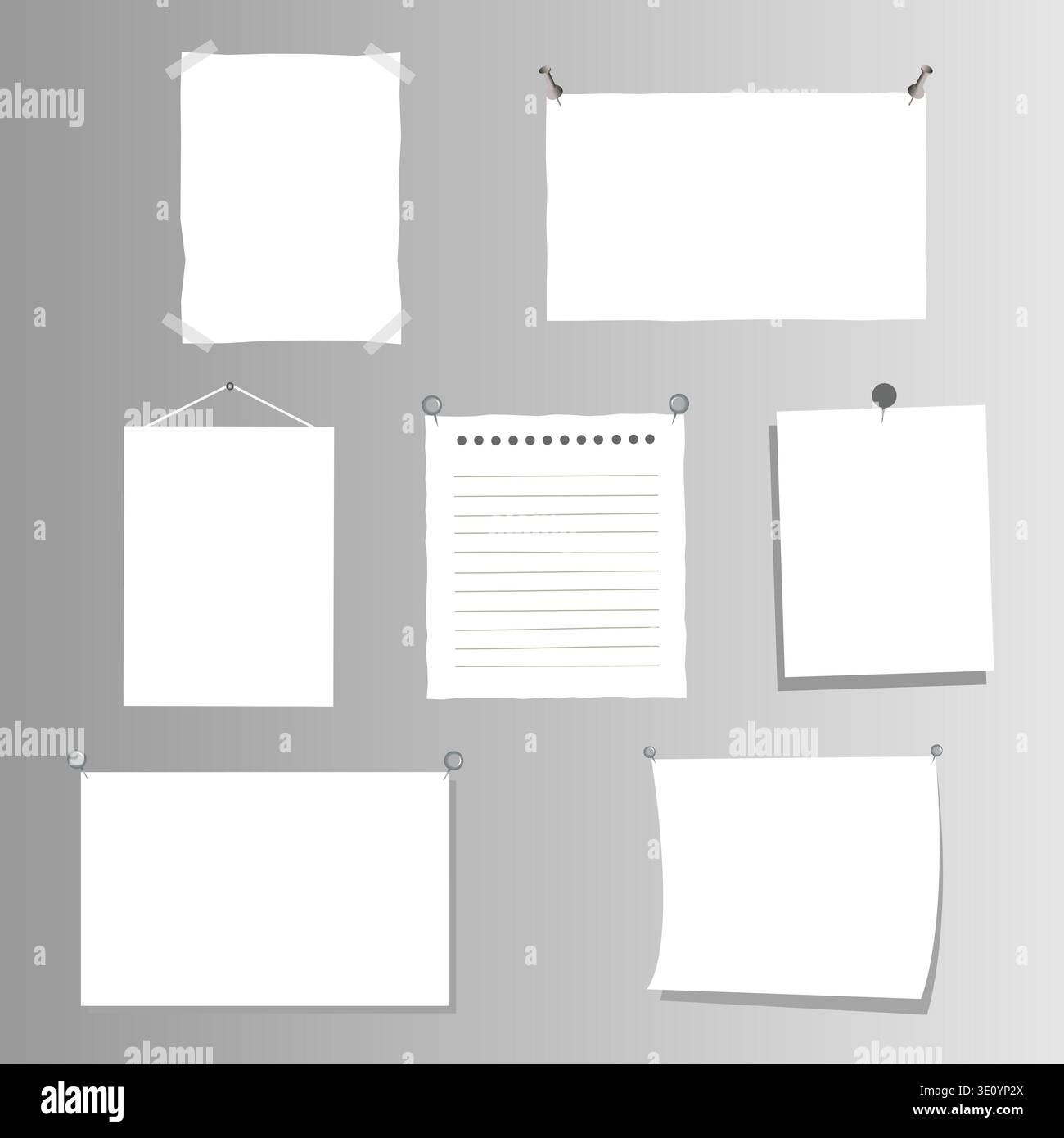 Hanging empty white paper set notes design template mockup vector image Stock Vector