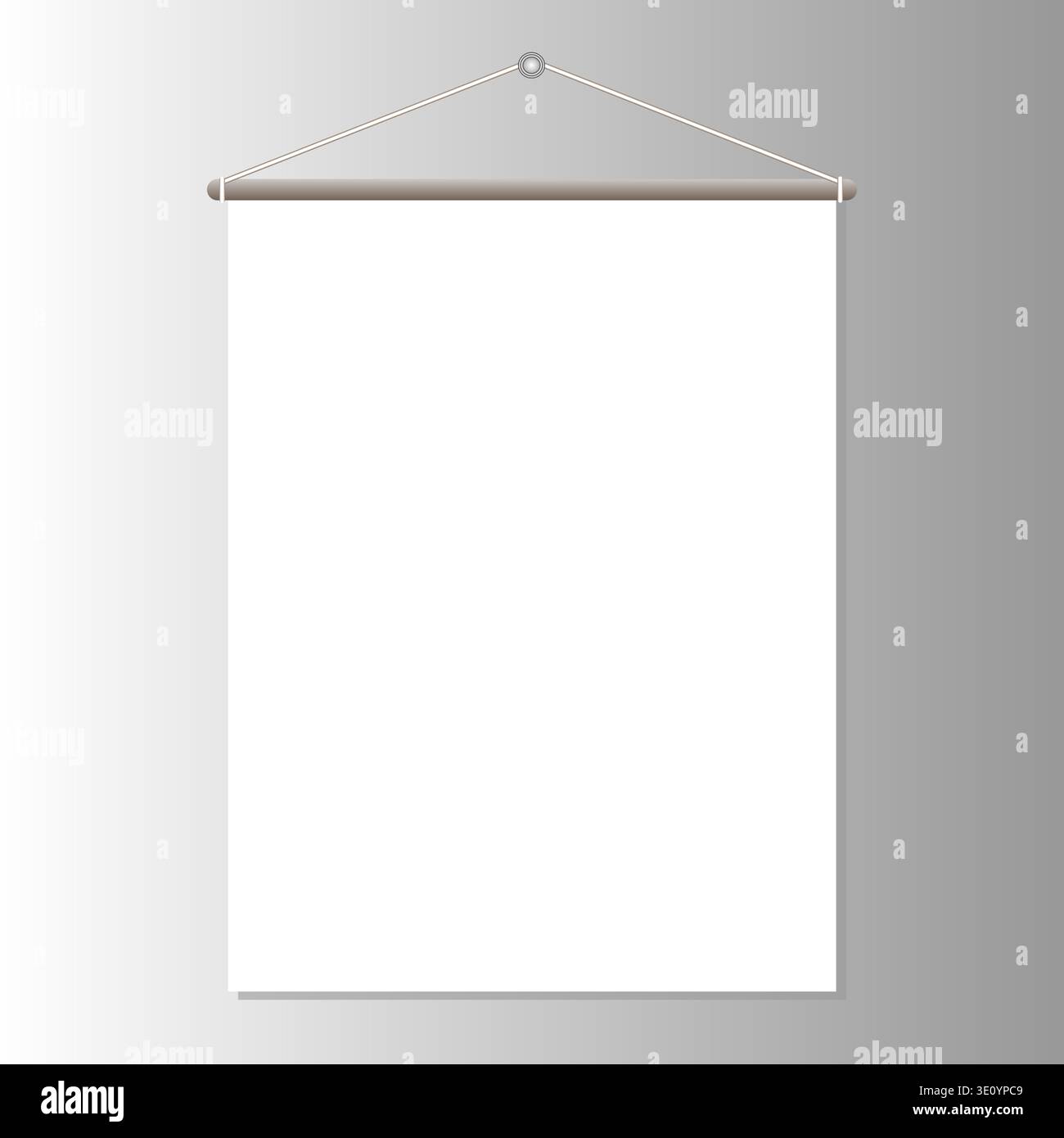 Hanging white blank mock up on grey gradient background vector design template. Stock Vector