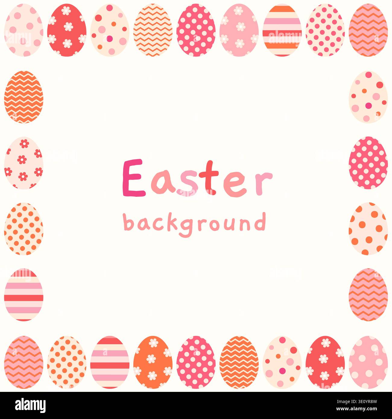 Pink and Red Easter Eggs Vector Frame, Cute Square Background for Greeting Cards and Spring Designs Stock Vector