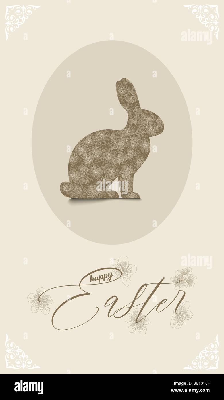 Minimal Easter bunny line art illustration cute spring holiday rabbit vector design Stock Vector