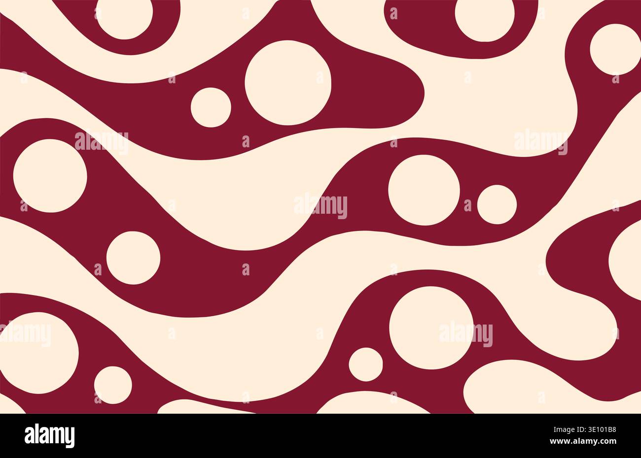 Retro burgundy circle wave pattern abstract geometric seamless vector background Stock Vector