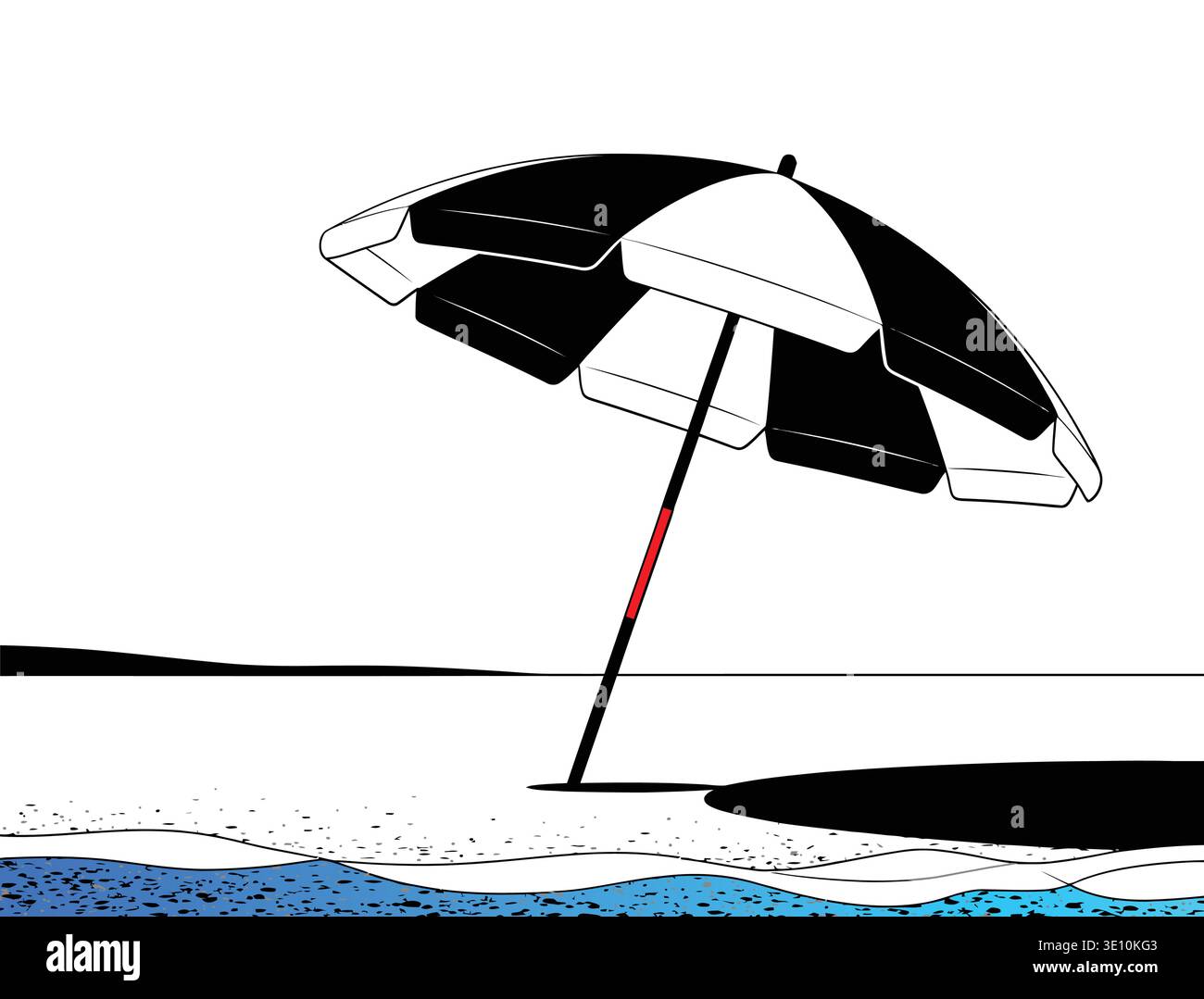 Beach Umbrella on Sandy Shore with Ocean Waves Illustration Stock ...