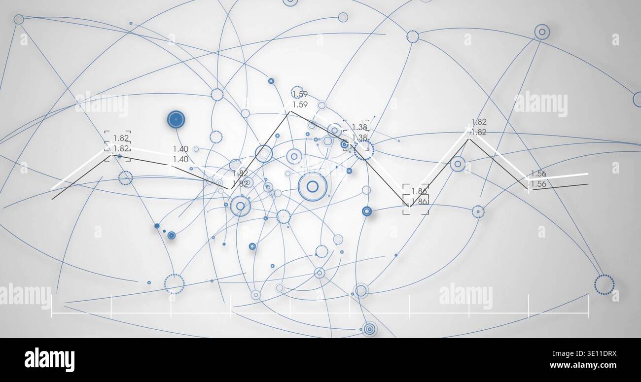 Displaying technical schematic on light gray canvas, showing concentric nodes and labeled polyline Stock Photo