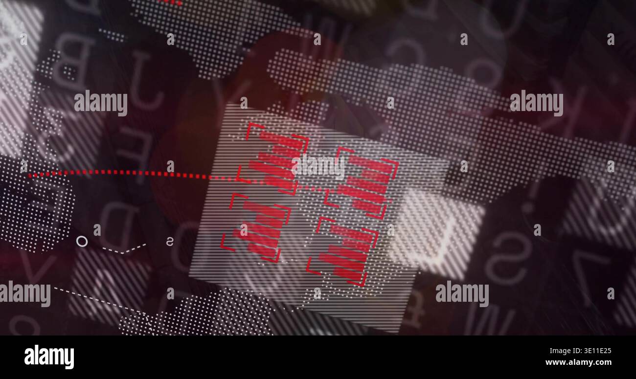 Displaying central panel centering in broadcast backdrop, showing red markers and dashed line Stock Photo