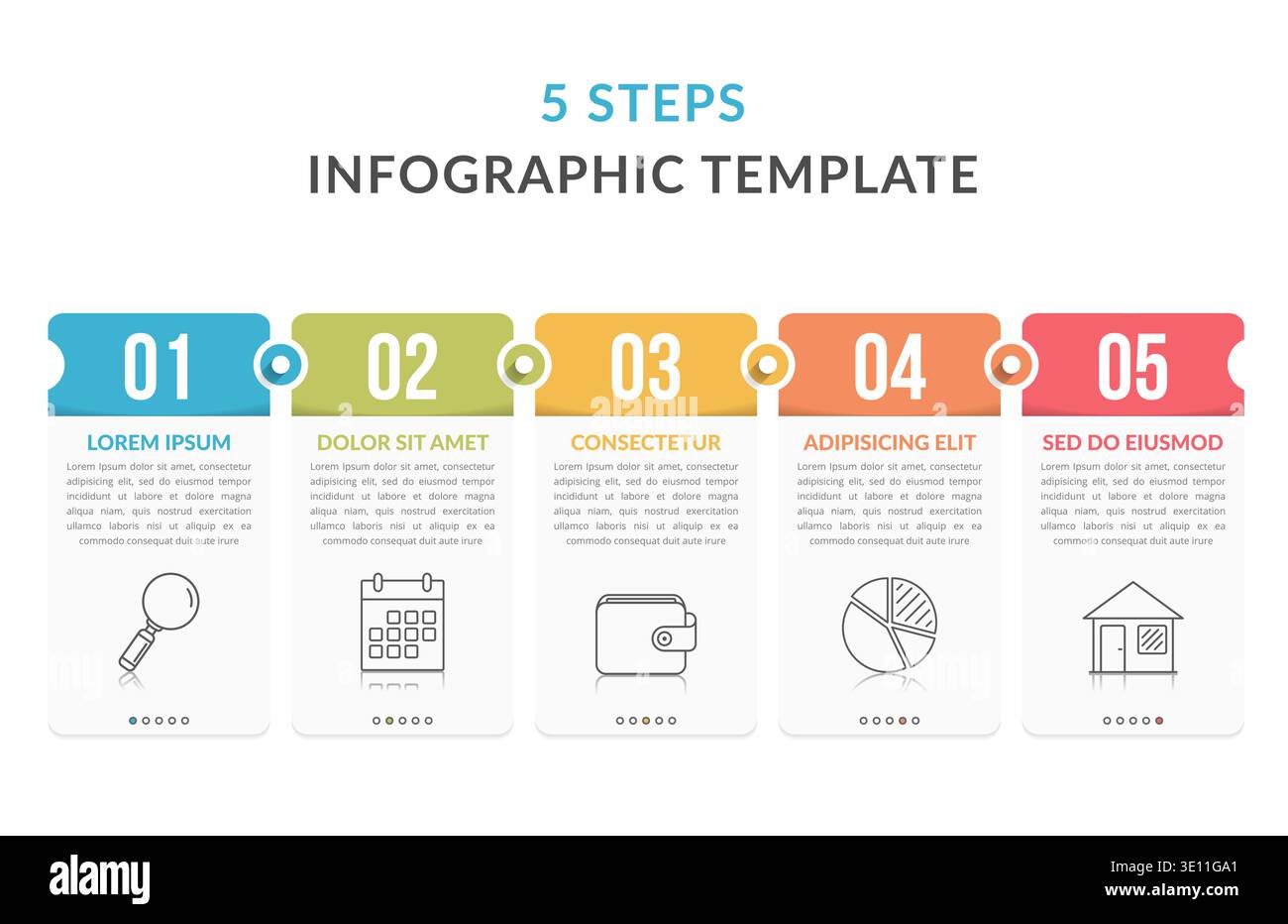 Five infographic elements with numbers, icons and place for your text, workflow, process chart, steps or options, vector eps10 illustration Stock Vector