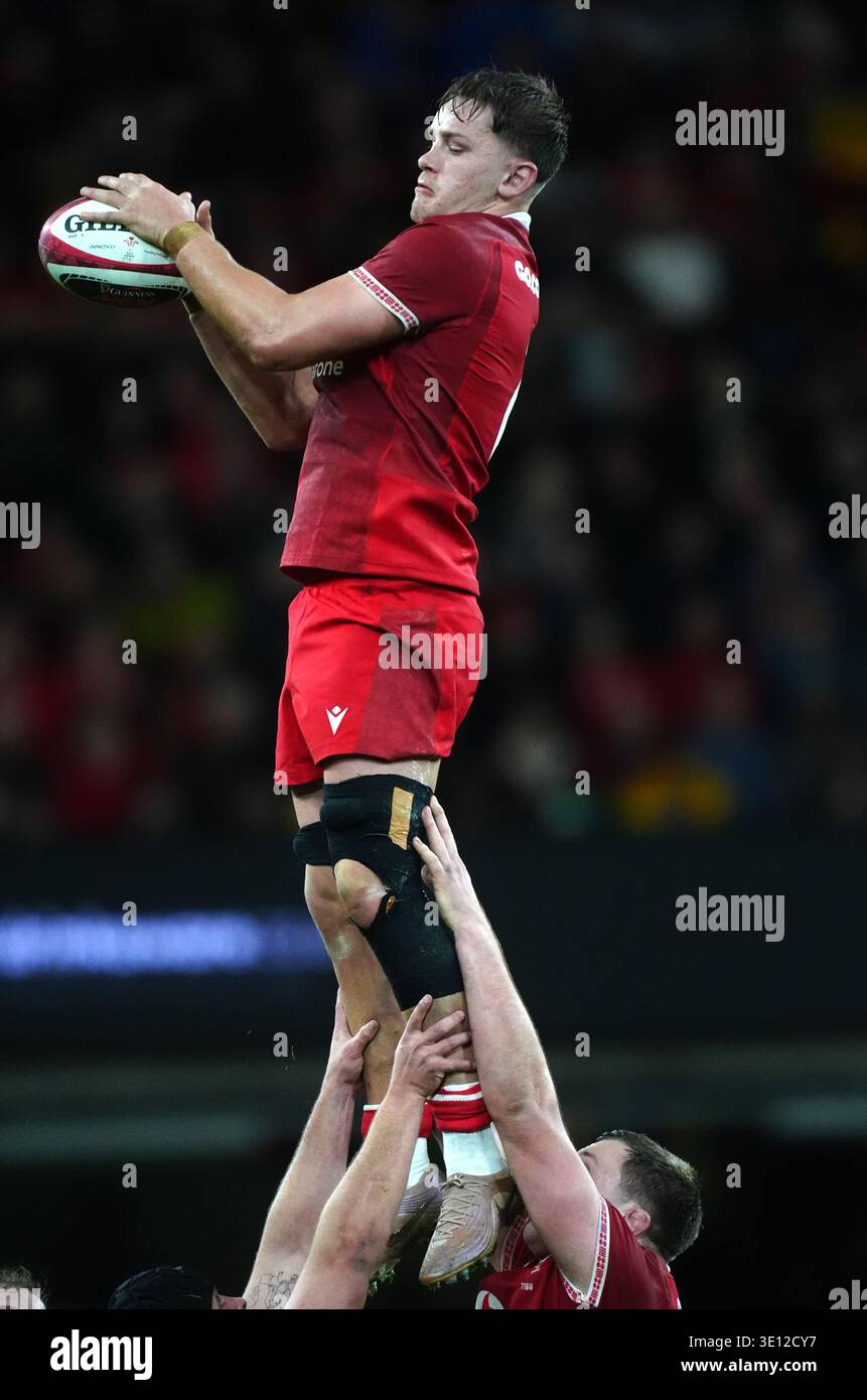 Wales' Alex Mann wins a line-out during the Guinness Men's Six Nations ...
